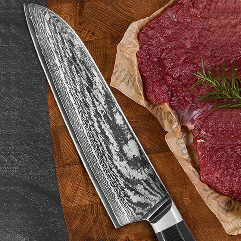 Chef's Sashimi With Damascus Steel Knife In Japan