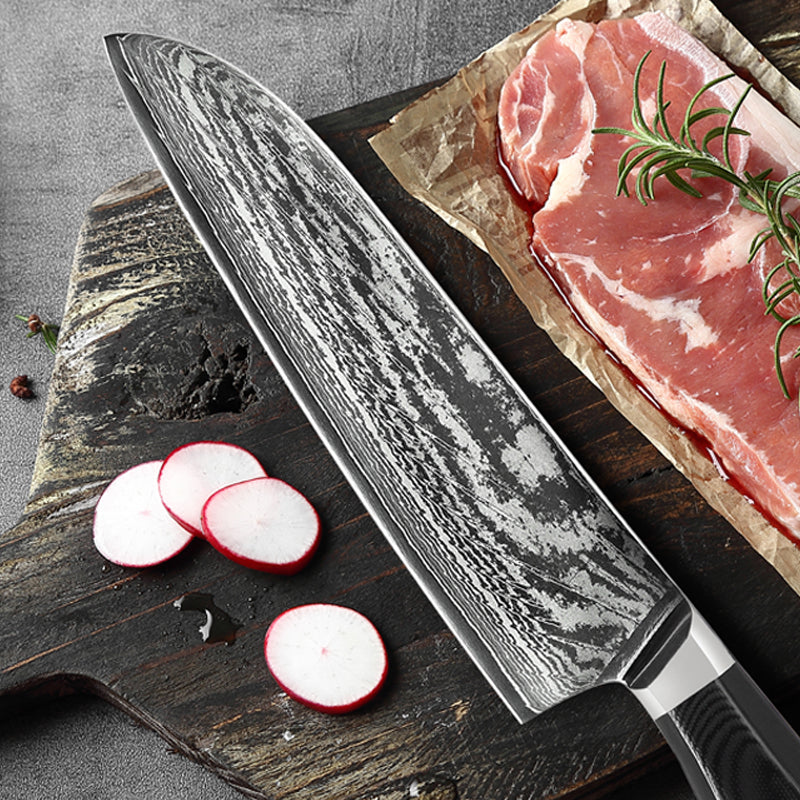 Chef's Sashimi With Damascus Steel Knife In Japan